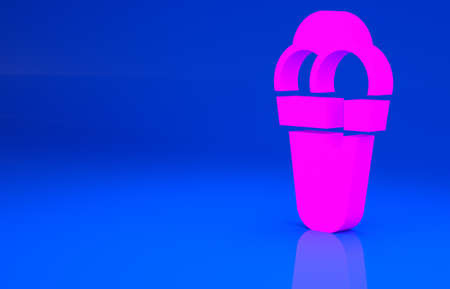 Pink Ice cream in waffle cone icon isolated on blue background. Sweet symbol. Minimalism concept. 3d illustration. 3D renderの写真素材