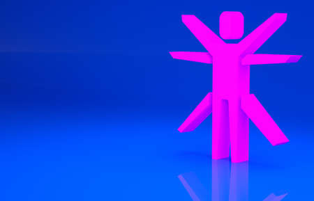 Pink Vitruvian Man by Leonardo Da Vinci icon isolated on blue background. Human anatomy. Minimalism concept. 3d illustration. 3D renderの写真素材