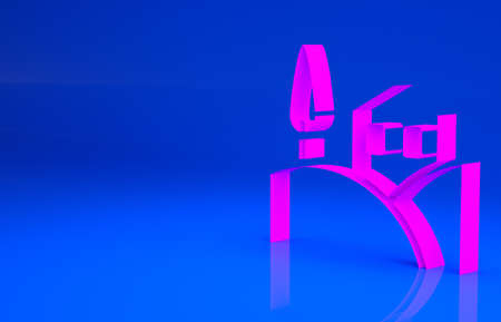 Pink Village landscape icon isolated on blue background. Minimalism concept. 3d illustration. 3D renderの写真素材