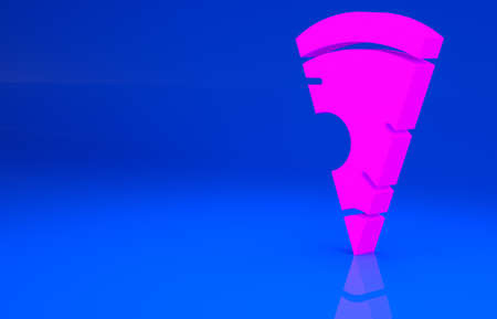 Pink Slice of pizza icon isolated on blue background. Fast food menu. Minimalism concept. 3d illustration. 3D renderの写真素材