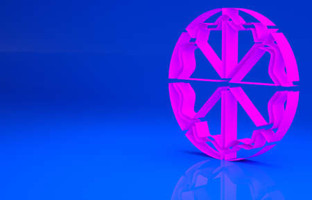 Pink Pizza icon isolated on blue background. Fast food menu. Minimalism concept. 3d illustration. 3D renderの写真素材