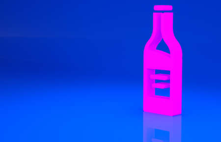 Pink Bottle of wine icon isolated on blue background. Minimalism concept. 3d illustration. 3D renderの写真素材