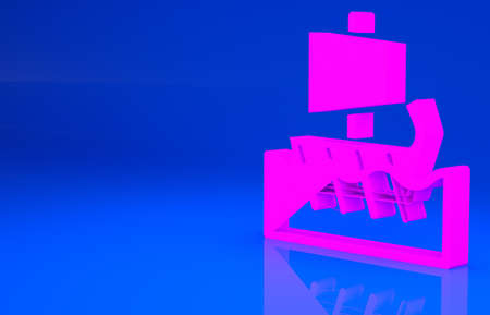 Pink Ancient Greek trireme icon isolated on blue background. Minimalism concept. 3d illustration. 3D renderの写真素材