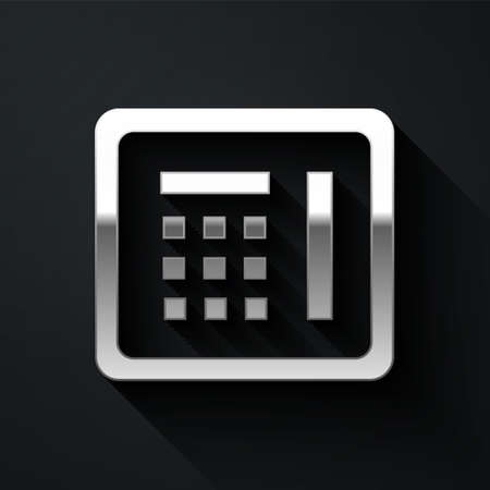 Silver Safe icon isolated on black background. The door safe a bank vault with a combination lock. Reliable Data Protection. Long shadow style. Vector Illustrationのイラスト素材