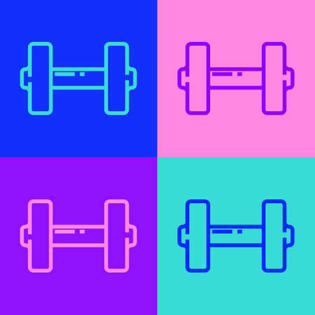 Pop art line Dumbbell icon isolated on color background. Muscle lifting icon, fitness barbell, gym, sports equipment, exercise bumbbell. Vector Illustrationのイラスト素材