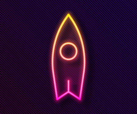 Glowing neon line Surfboard icon isolated on black background. Surfing board. Extreme sport. Sport equipment. Vector Illustrationのイラスト素材