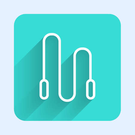 White line Jump rope icon isolated with long shadow. Skipping rope. Sport equipment. Green square button. Vector Illustrationのイラスト素材
