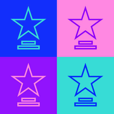 Pop art line Movie trophy icon isolated on color background. Academy award icon. Films and cinema symbol. Vector Illustrationのイラスト素材