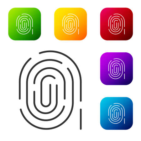 Black Fingerprint icon isolated on white background. ID app icon. Identification sign. Touch id. Set icons in color square buttons. Vectorのイラスト素材