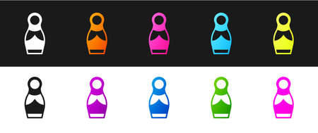 Set Russian doll matryoshka icon isolated on black and white background. Vectorのイラスト素材