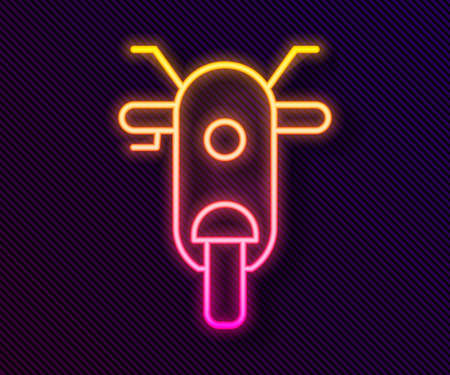 Glowing neon line Scooter icon isolated on black background. Vectorのイラスト素材