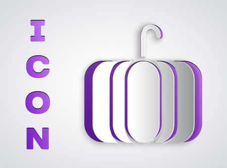 Paper cut Pumpkin icon isolated on grey background. Happy Halloween party. Paper art style. Vector Illustrationのイラスト素材