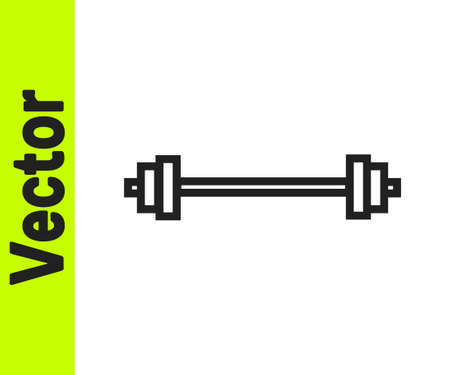 Black line Barbell icon isolated on white background. Muscle lifting icon, fitness barbell, gym, sports equipment, exercise bumbbell. Vector Illustrationのイラスト素材