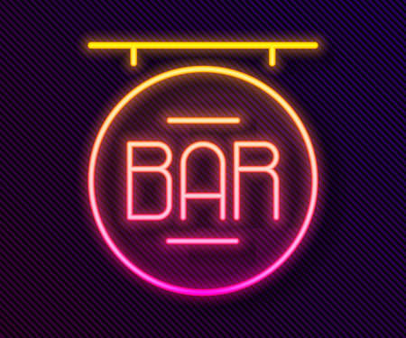 Glowing neon line Street signboard with inscription Bar icon isolated on black background. Suitable for advertisements bar, cafe, restaurant. Vector Illustrationのイラスト素材