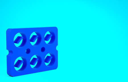Blue Pills in blister pack icon isolated on blue background. Medical drug package for tablet,...