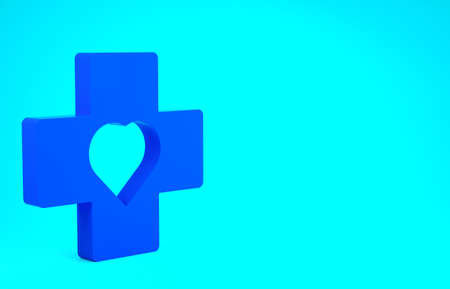 Blue Heart with a cross icon isolated on blue background. First aid. Healthcare, medical and...