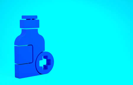 Blue Bottle of medicine syrup icon isolated on blue background. Minimalism concept. 3d illustration...