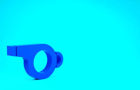 Blue Whistle icon isolated on blue background. Referee symbol. Fitness and sport sign. Minimalism concept. 3d illustration 3D renderの写真素材