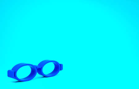 Blue Glasses for swimming icon isolated on blue background. Goggles sign. Diving underwater equipment. Minimalism concept. 3d illustration 3D renderの写真素材