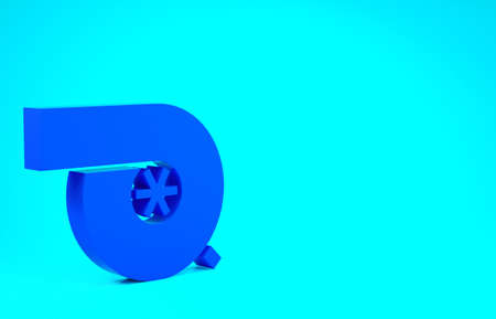 Blue Automotive turbocharger icon isolated on blue background. Vehicle performance turbo. Turbo compressor induction. Minimalism concept. 3d illustration 3D renderの写真素材