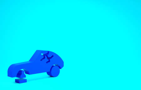 Blue Broken car icon isolated on blue background. Car crush. Minimalism concept. 3d illustration 3D...