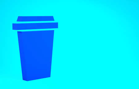 Blue Coffee cup to go icon isolated on blue background. Minimalism concept. 3d illustration 3D renderの写真素材