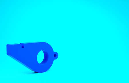 Blue Whistle icon isolated on blue background. Referee symbol. Fitness and sport sign. Minimalism concept. 3d illustration 3D renderの写真素材