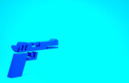 Blue Pistol or gun icon isolated on blue background. Police or military handgun. Small firearm. Minimalism concept. 3d illustration 3D renderの写真素材