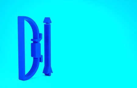Blue Bow and arrow in quiver icon isolated on blue background. Minimalism concept. 3d illustration 3D renderの写真素材