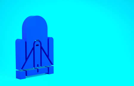 Blue Rocket launch from the spaceport icon isolated on blue background. Launch rocket in space. Minimalism concept. 3d illustration 3D renderの写真素材