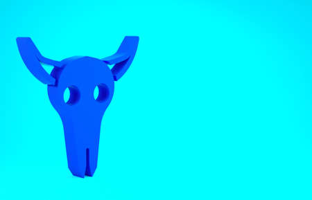 Blue Buffalo skull icon isolated on blue background. Minimalism concept. 3d illustration 3D renderの写真素材
