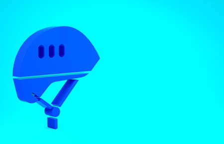 Blue Bicycle helmet icon isolated on blue background. Extreme sport. Sport equipment. Minimalism concept. 3d illustration 3D renderの写真素材