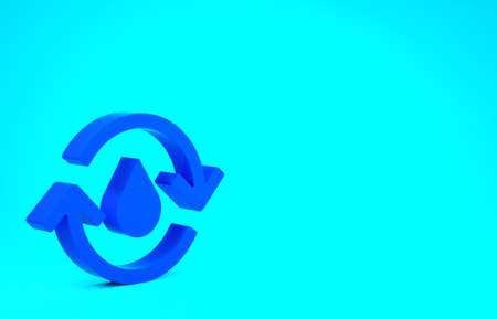 Blue Recycle clean aqua icon isolated on blue background. Drop of water with sign recycling. Minimalism concept. 3d illustration 3D renderの写真素材