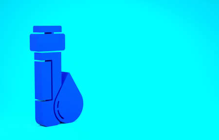 Blue Test tube with water drop icon isolated on blue background. Minimalism concept. 3d illustration...