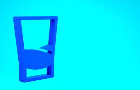 Blue Glass of vodka icon isolated on blue background. Minimalism concept. 3d illustration 3D renderの写真素材