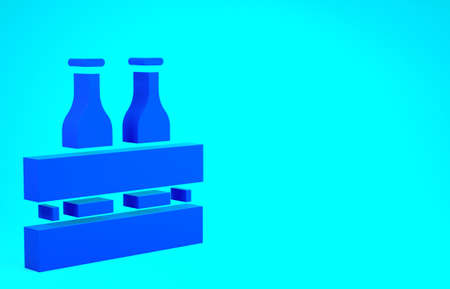 Blue Pack of beer bottles icon isolated on blue background. Wooden box and beer bottles. Case crate...