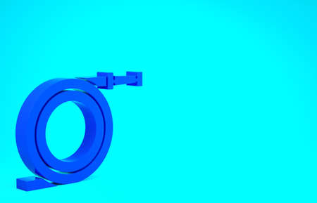 Blue Garden hose or fire hose icon isolated on blue background. Spray gun icon. Watering equipment. Minimalism concept. 3d illustration 3D renderの写真素材