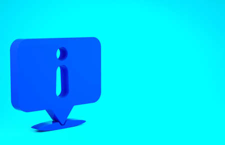 Blue Information icon isolated on blue background. Minimalism concept. 3d illustration 3D render