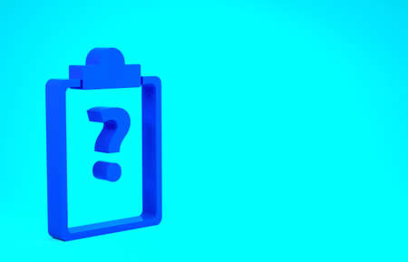 Blue Clipboard with question marks icon isolated on blue background. Survey, quiz, investigation, customer support questions concepts. Minimalism concept. 3d illustration 3D renderの写真素材