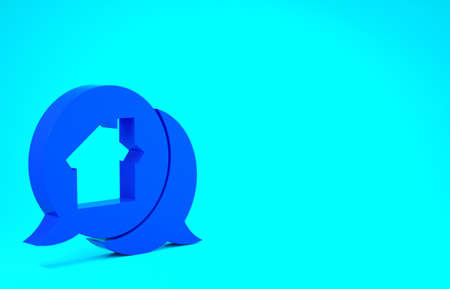 Blue Real estate message house in speech bubble icon isolated on blue background. Minimalism concept. 3d illustration 3D renderの写真素材