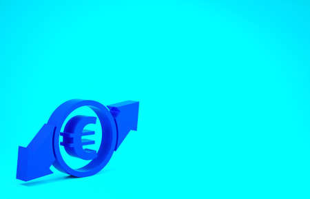 Blue Financial growth and euro coin icon isolated on blue background. Increasing revenue. Minimalism concept. 3d illustration 3D renderの写真素材
