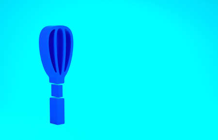 Blue Kitchen whisk icon isolated on blue background. Cooking utensil, egg beater. Cutlery sign. Food mix symbol. Minimalism concept. 3d illustration 3D renderの写真素材