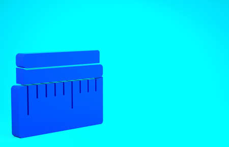 Blue Tape measure icon isolated on blue background. Measuring tape. Minimalism concept. 3d illustration 3D renderの写真素材