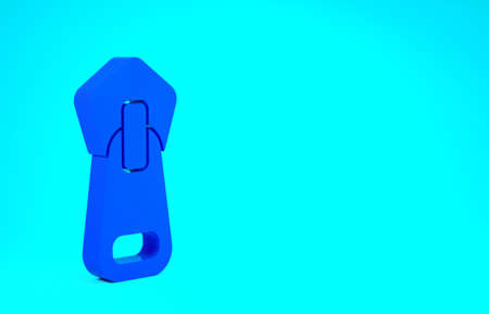 Blue Zipper icon isolated on blue background. Minimalism concept. 3d illustration 3D renderの写真素材