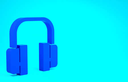 Blue Headphones icon isolated on blue background. Support customer service, hotline, call center,...