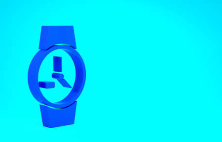 Blue Wrist watch icon isolated on blue background. Wristwatch icon. Minimalism concept. 3d illustration 3D renderの写真素材