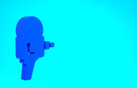 Blue Retro cinema camera icon isolated on blue background. Video camera. Movie sign. Film projector....