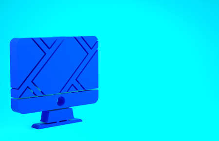 Blue Computer monitor and folded map with location marker icon isolated on blue background. Minimalism concept. 3d illustration 3D renderの写真素材