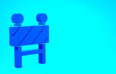 Blue Road barrier icon isolated on blue background. Symbol of restricted area which are in under construction processes. Repair works. Minimalism concept. 3d illustration 3D renderの写真素材