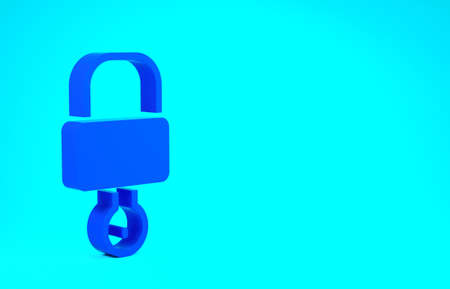 Blue Lock and key icon isolated on blue background. Padlock sign. Security, safety, protection, privacy concept. Minimalism concept. 3d illustration 3D renderの写真素材